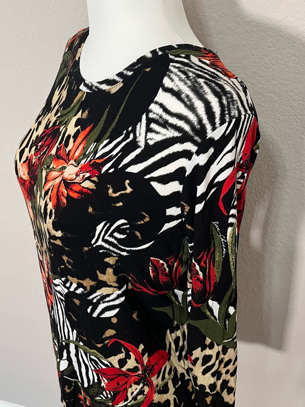 Chico's Tropical Floral Leopard Zebra Animal Print Maximalist Top Size XL
